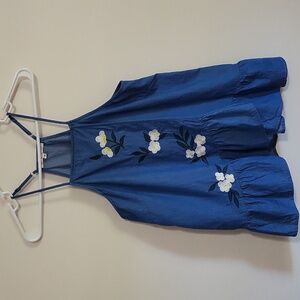 Blue Cotton peplum Embroidered Top